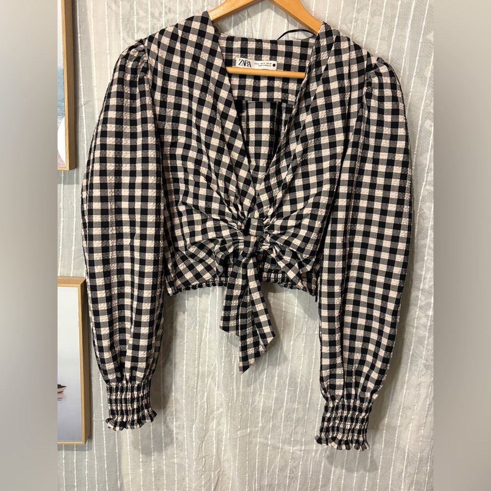 Zara Blouse longsleeve black and white checkered